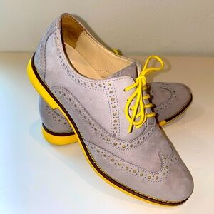 Cole Haan Gramercy Gray Suede Yellow Sole Wingtip Oxford Shoes D39395 Size 5B